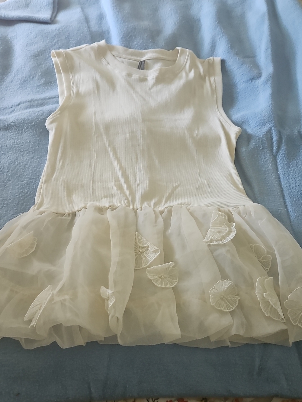 Anthropologie Cream Tulle Hem Tank Top XL
